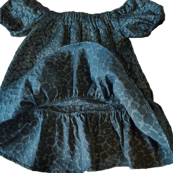 Dark Teal Raised Textured Floral Girls Oversized Party Dress NWT Size S - Picture 3 of 10